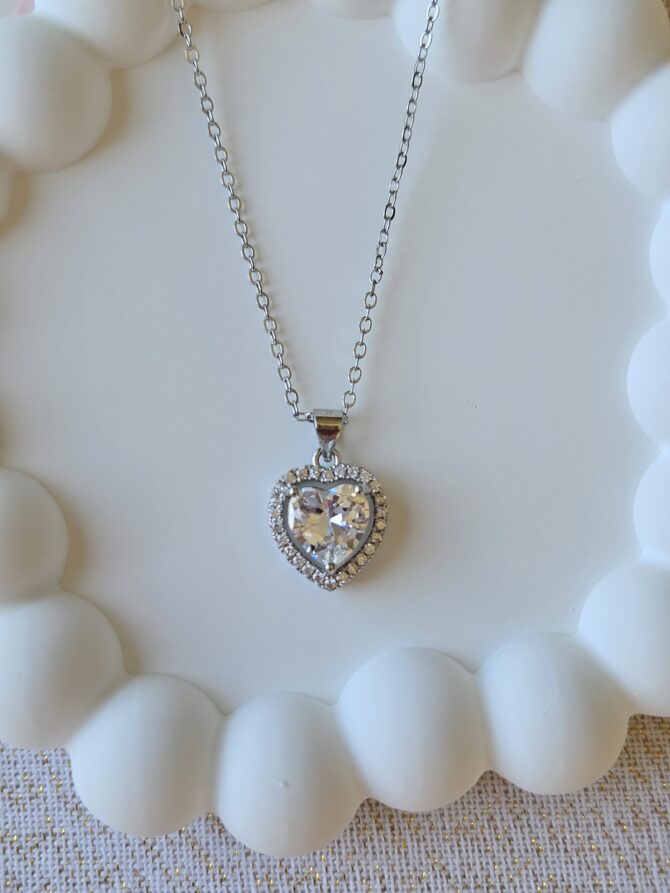 Emel Pendant - Sterling Silver Heart-Shaped Diamond Necklace - Image 2