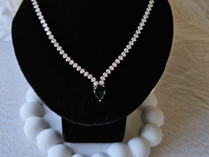Aylin Necklace - 18k Gold-Plated with Green Teardrop Stone & Cubic Zirconia - Image 2