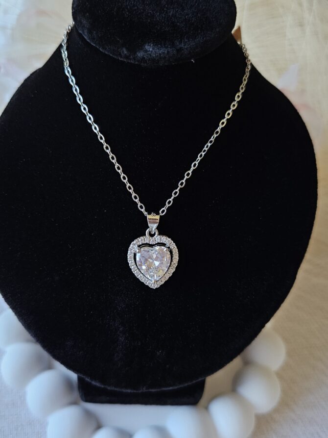 Emel Pendant - Sterling Silver Heart-Shaped Diamond Necklace