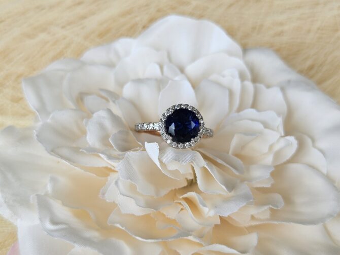 Astrid Blue Ring - Rose Gold with Deep Blue Crystal & Cubic Zirconia - Image 2