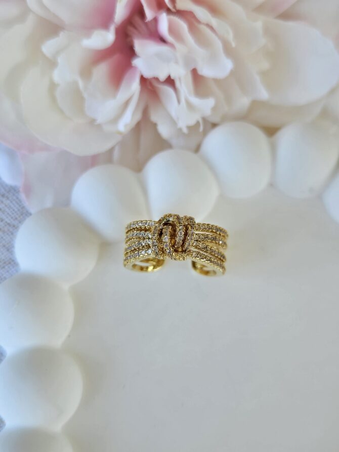 Cross Knotted Ring - 14k Gold-Plated with Paved Zirconia