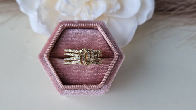 Cross Knotted Ring - 14k Gold-Plated with Paved Zirconia - Image 2