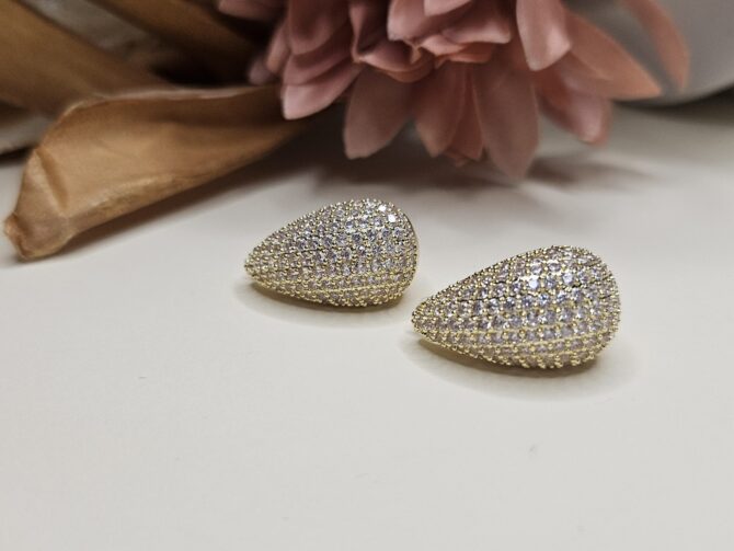 Dewdrops Hoop Earrings - Gold Stainless Steel with Cubic Zirconia