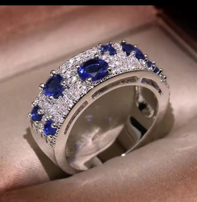 Eleanor Ring - Silver-Plated with Crystal Blue Stone & Cubic Zirconia - Image 3