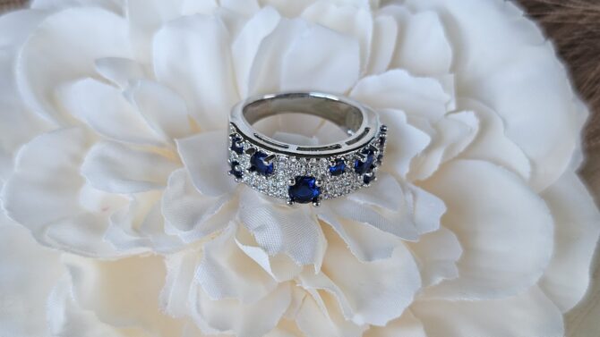 Eleanor Ring - Silver-Plated with Crystal Blue Stone & Cubic Zirconia - Image 2