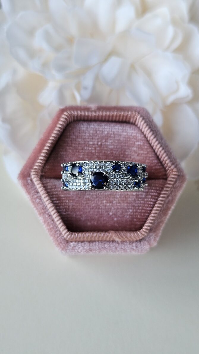 Eleanor Ring - Silver-Plated with Crystal Blue Stone & Cubic Zirconia