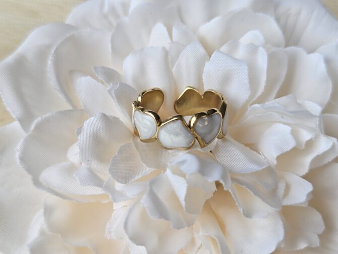 Gold/Black Heart Ring - Gold Stainless Steel, Resizable - Image 2