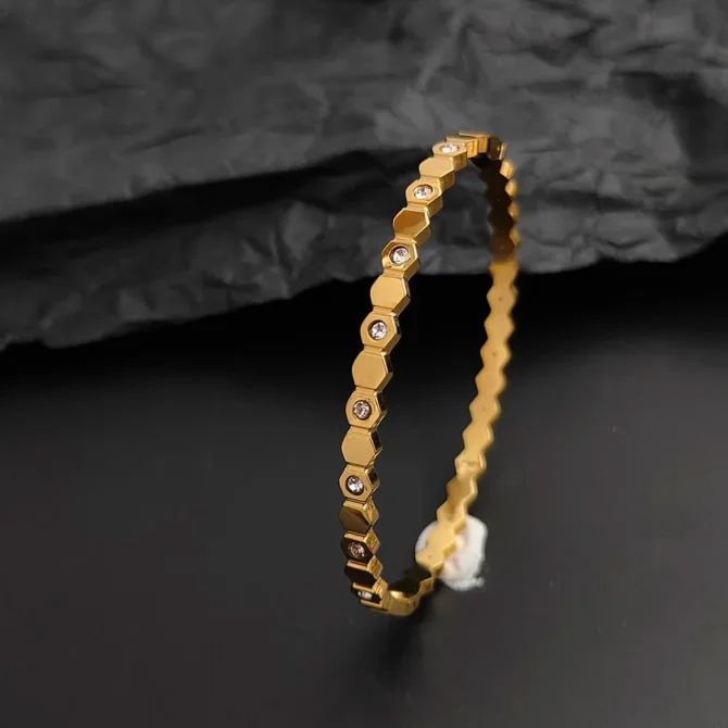 Dazzle Bangle - 18k Gold-Plated Stainless Steel with Cubic Zirconia - Image 2