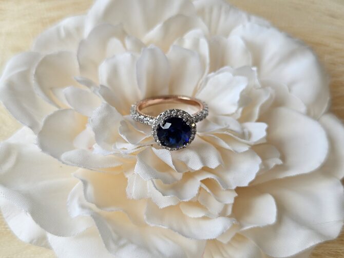 Astrid Blue Ring - Rose Gold with Deep Blue Crystal & Cubic Zirconia