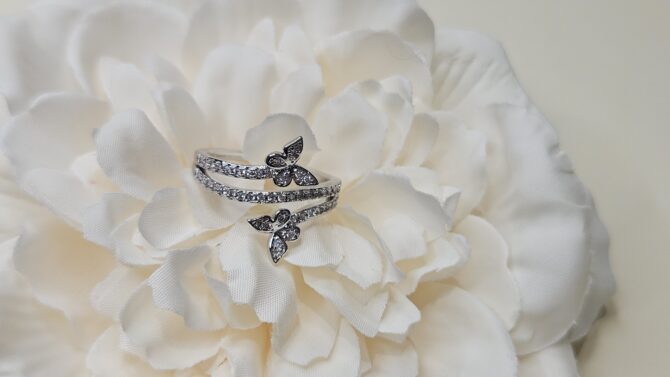Butterfly Ring - Sterling Silver with Sparkling Cubic Zirconia - Image 2