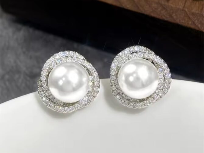 Charlotte Studs - Silver-Plated Pearl Earrings with Cubic Zirconia - Image 2