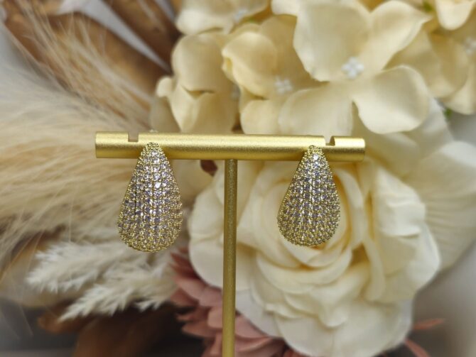 Dewdrops Hoop Earrings - Gold Stainless Steel with Cubic Zirconia - Image 3