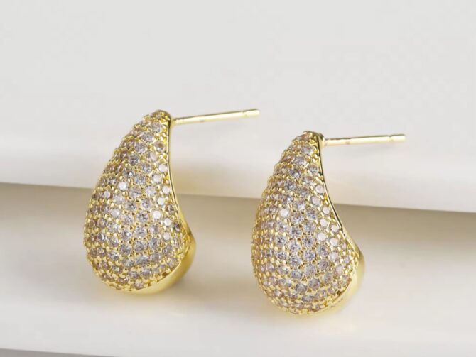 Dewdrops Hoop Earrings - Gold Stainless Steel with Cubic Zirconia - Image 2