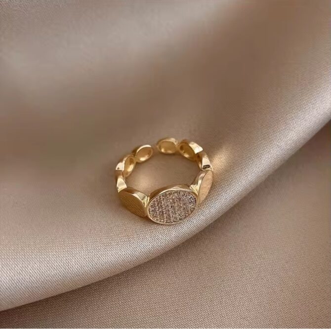 Open Circle Ring - Gold Stainless Steel with Paved Zirconia - Image 2