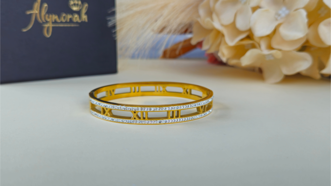 Roman Bangle - Gold-Plated Stainless Steel with Cubic Zirconia