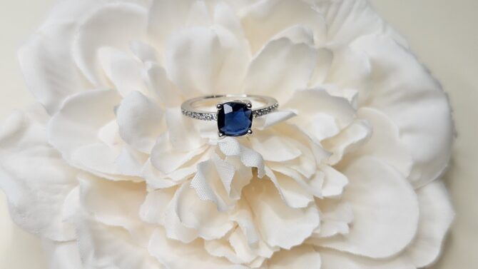 Sapphire Blue Ring - Silver-Plated with Square Crystal & Cubic Zirconia - Image 2