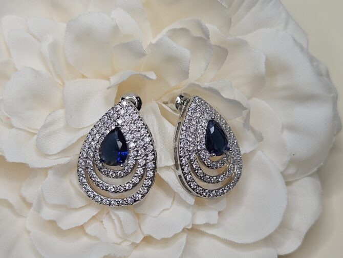 Sea Crystal Earrings - Sterling Silver with Blue Crystal & Cubic Zirconia