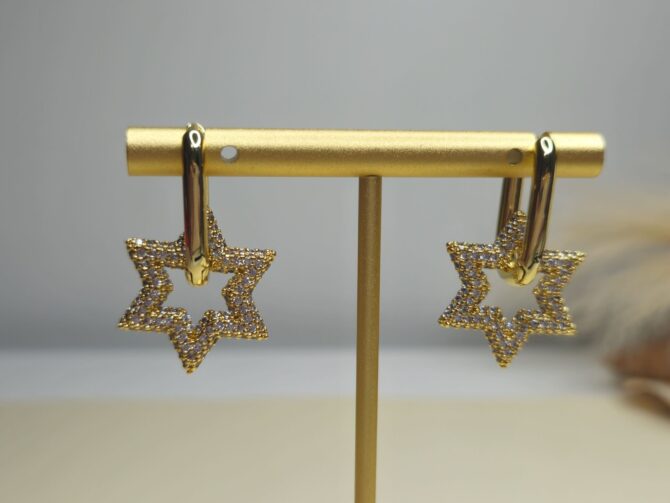 Shining Stars Hoop Earrings - Gold Stainless Steel with Cubic Zirconia