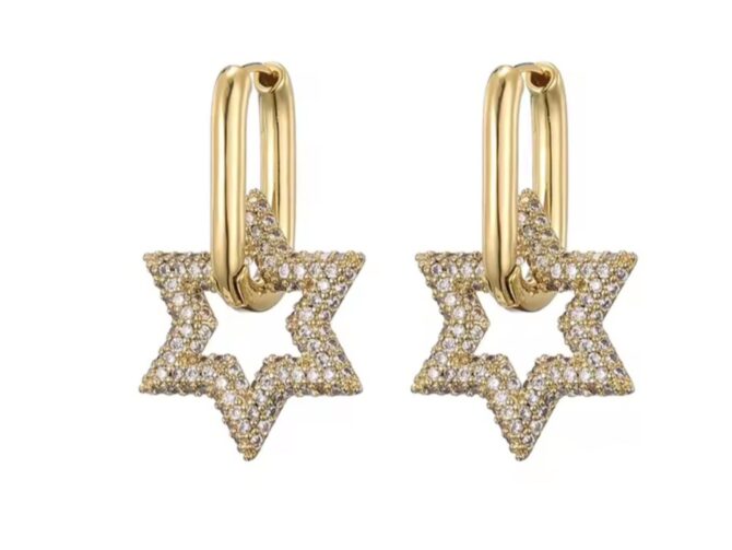 Shining Stars Hoop Earrings - Gold Stainless Steel with Cubic Zirconia - Image 2